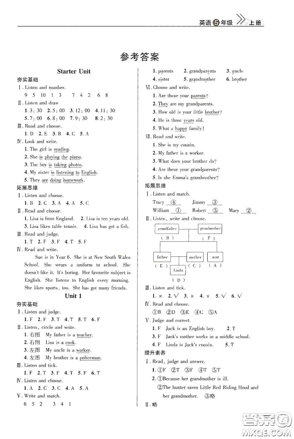 武漢出版社2020智慧學(xué)習(xí)天天向上課堂作業(yè)五年級英語上冊人教版答案