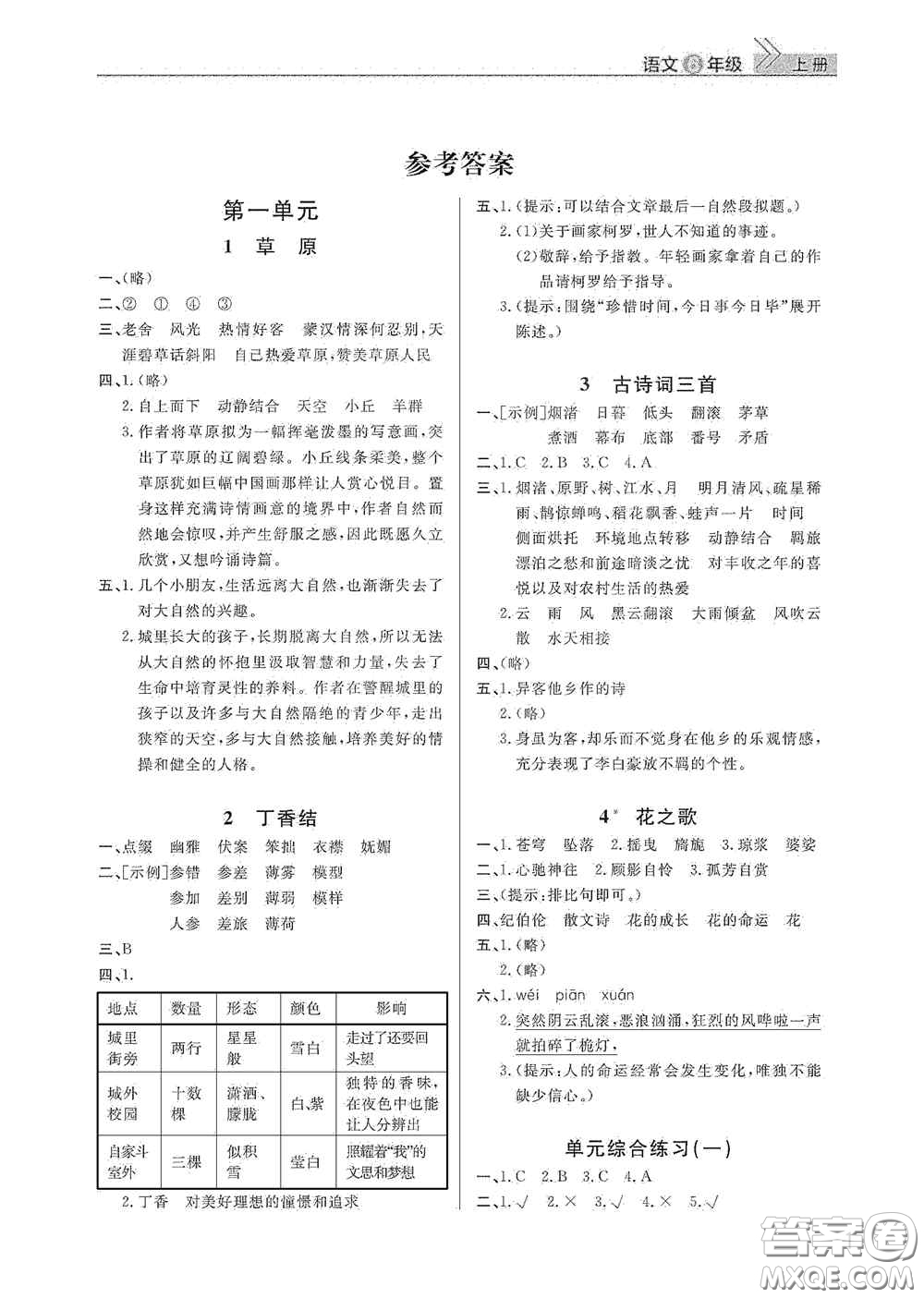 武漢出版社2020智慧學(xué)習(xí)天天向上課堂作業(yè)六年級語文上冊人教版答案