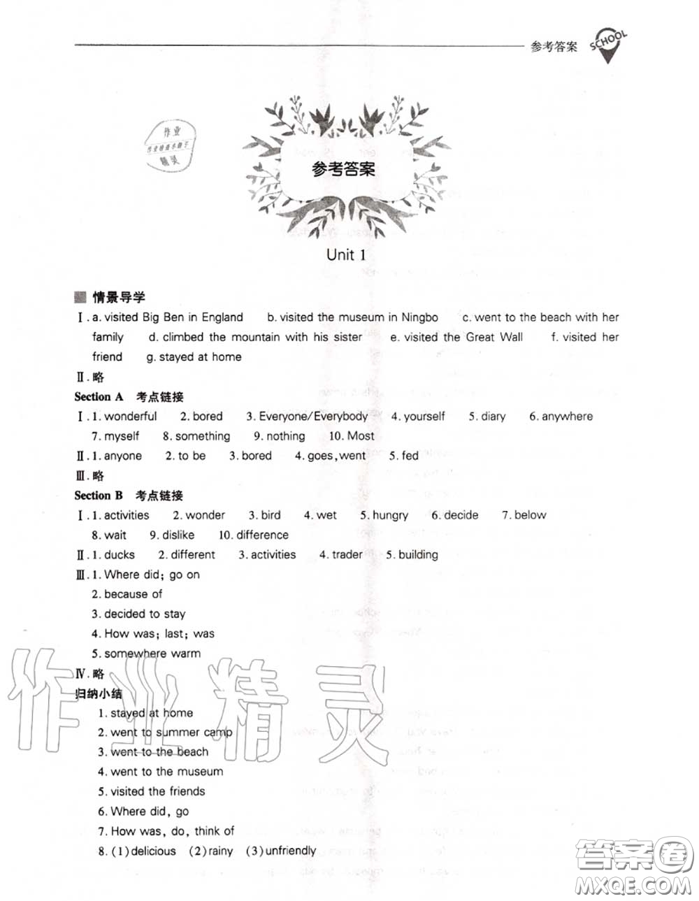 2020年新課程問(wèn)題解決導(dǎo)學(xué)方案八年級(jí)英語(yǔ)上冊(cè)人教版參考答案