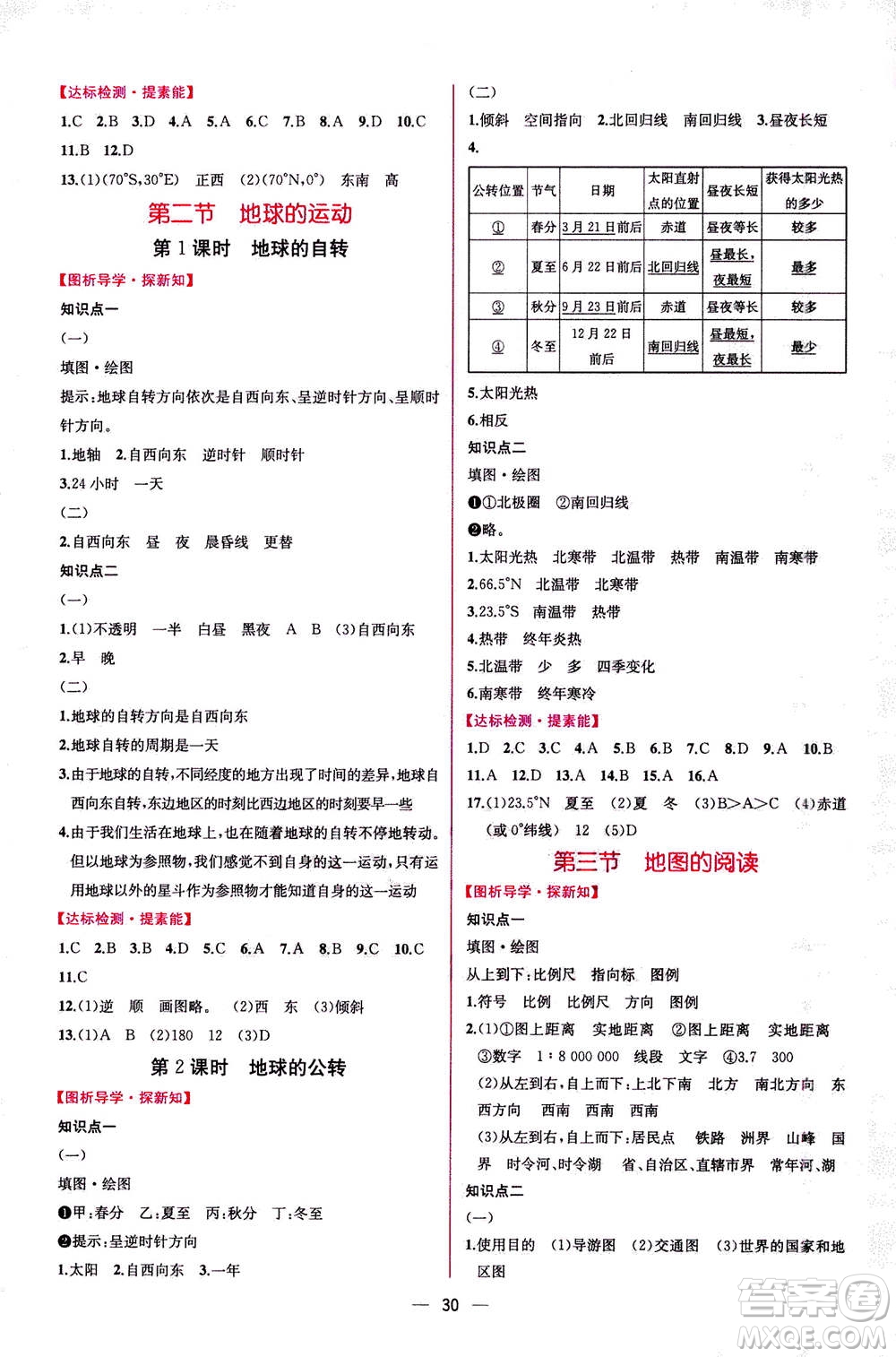 人民教育出版社2020年同步學(xué)歷案課時(shí)練地理七年級(jí)上冊(cè)人教版答案