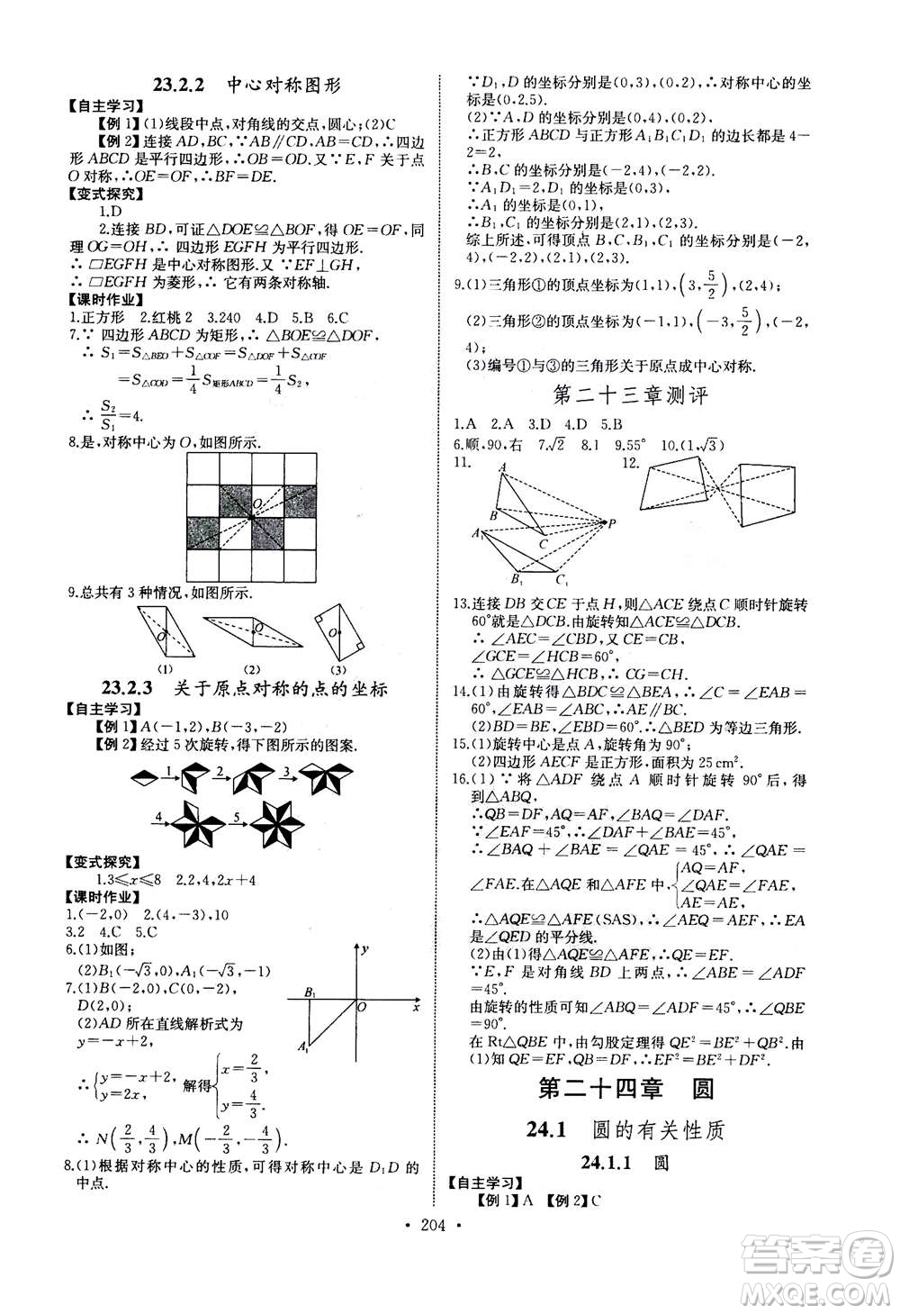 2020年長江全能學(xué)案同步練習(xí)冊數(shù)學(xué)九年級全一冊人教版答案