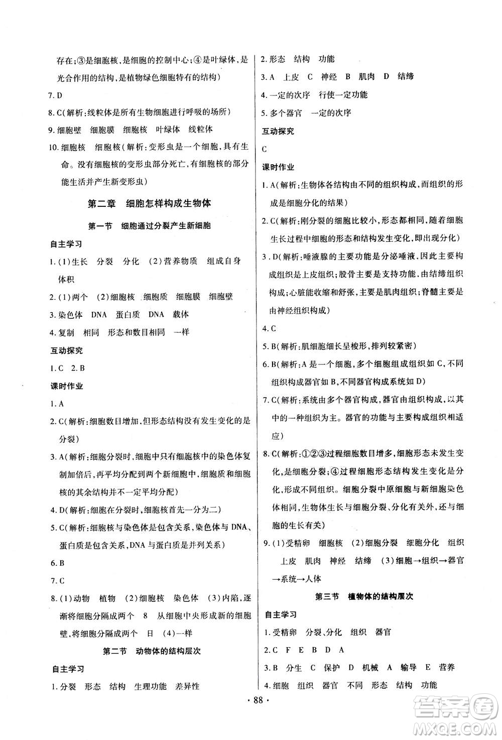 2020年長江全能學案同步練習冊生物學七年級上冊人教版答案