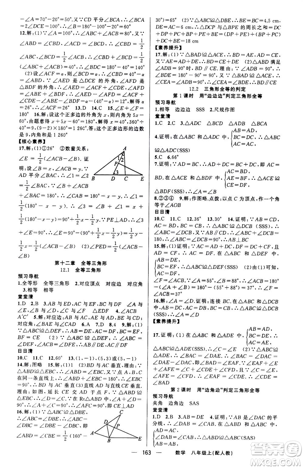 新疆青少年出版社2020年四清導航數(shù)學八年級上冊人教版答案