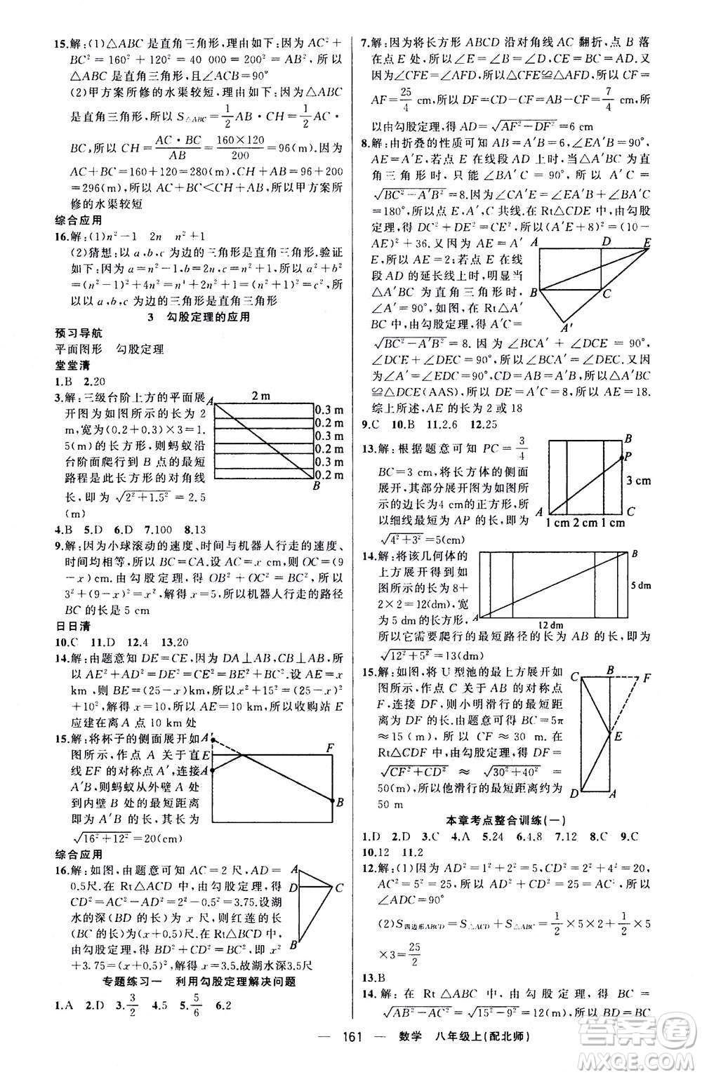 新疆青少年出版社2020年四清導(dǎo)航數(shù)學(xué)八年級上冊北師版答案