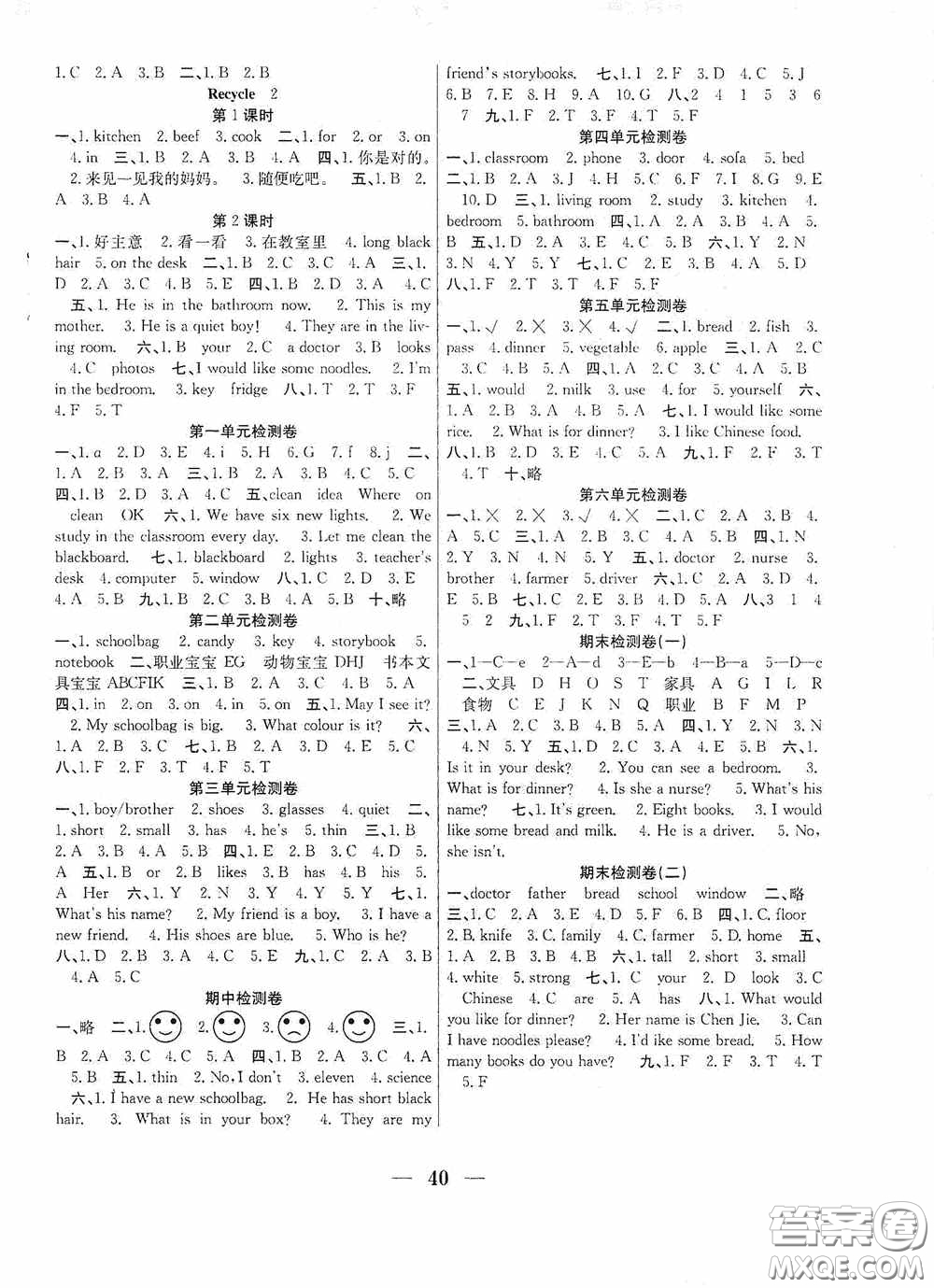 合肥工業(yè)大學(xué)出版社2020贏在課堂課時(shí)作業(yè)四年級(jí)英語(yǔ)上冊(cè)人教版答案