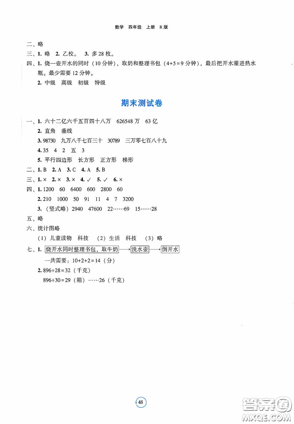 遼寧教育出版社2020好課堂堂練四年級數(shù)學上冊人教版答案