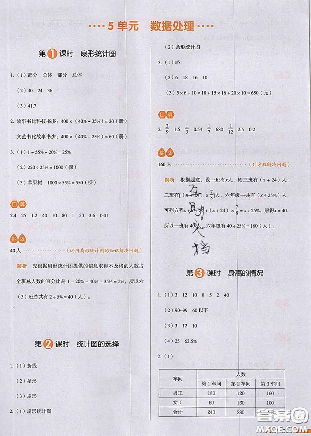 2020秋一本我愛寫作業(yè)六年級數(shù)學(xué)上冊北師版參考答案