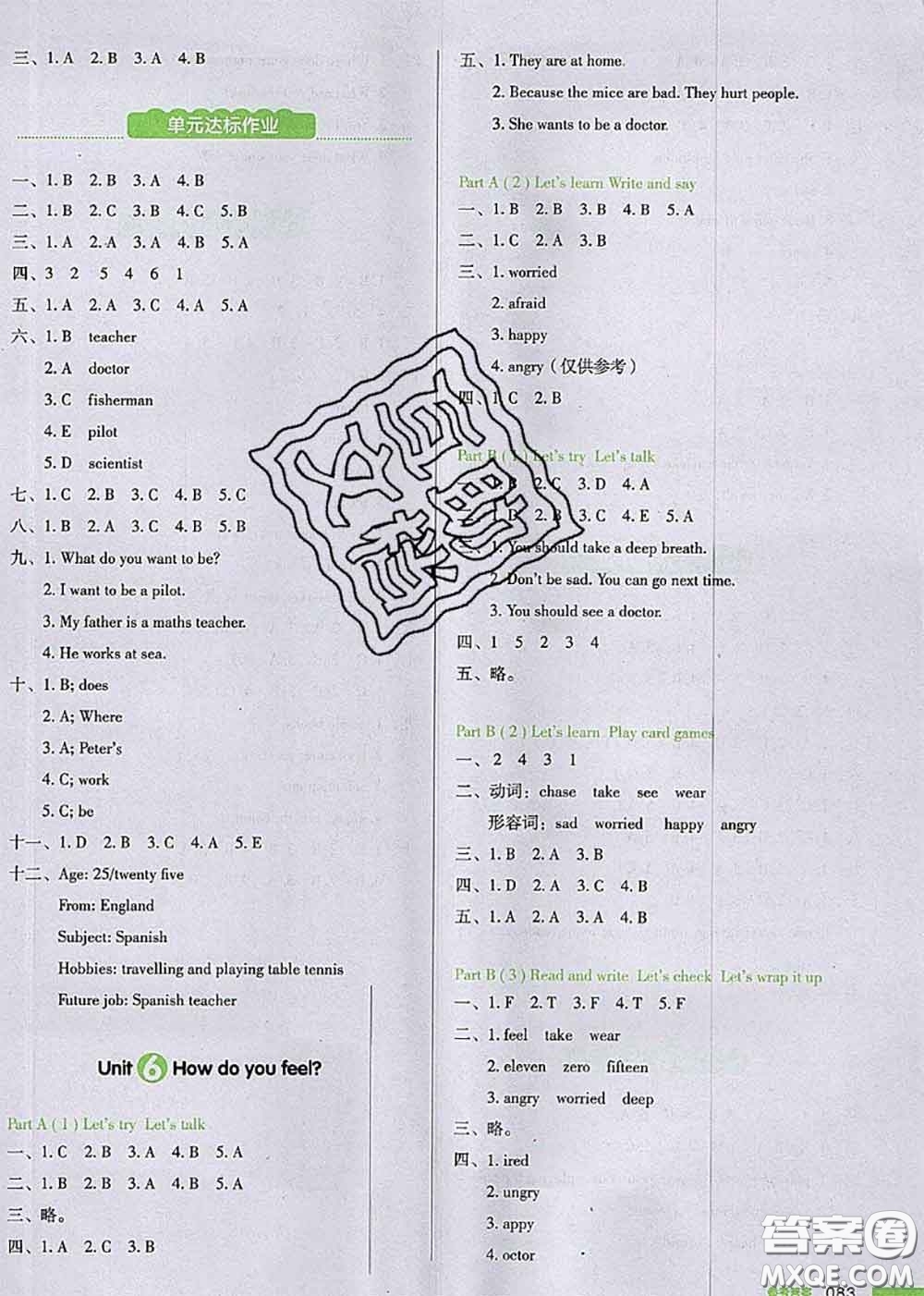 2020秋一本我愛寫作業(yè)六年級(jí)英語上冊(cè)人教版參考答案