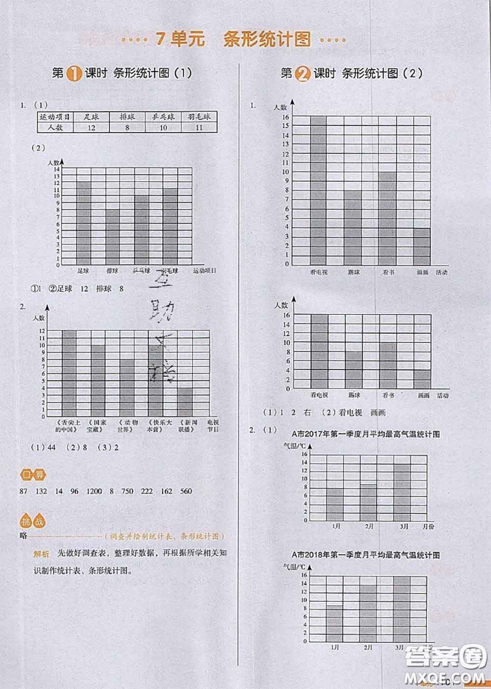 2020秋一本我愛寫作業(yè)四年級(jí)數(shù)學(xué)上冊(cè)人教版參考答案