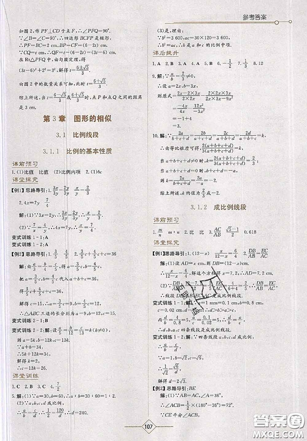 湖南教育出版社2020學(xué)法大視野九年級(jí)數(shù)學(xué)上冊(cè)湘教版參考答案