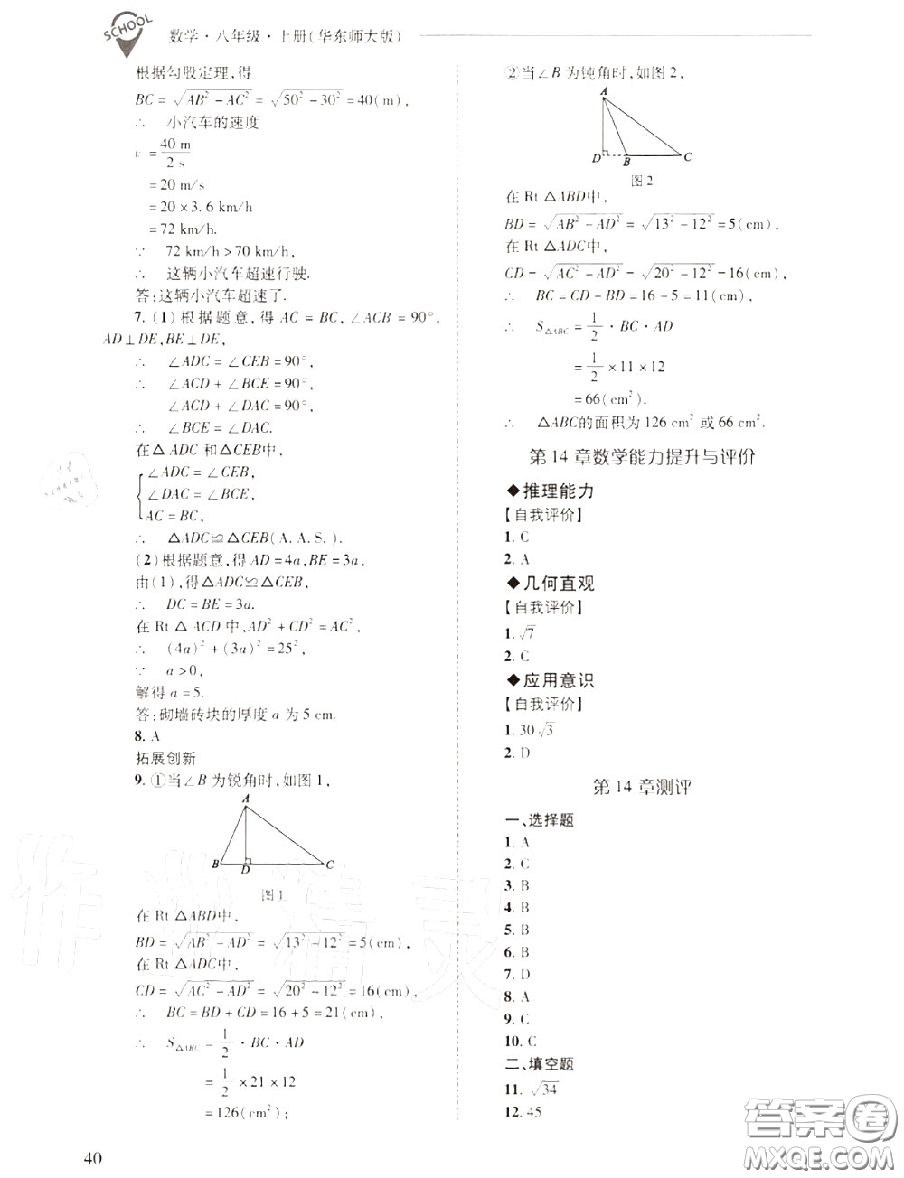 2020年新課程問題解決導(dǎo)學(xué)方案八年級數(shù)學(xué)上冊華師版答案