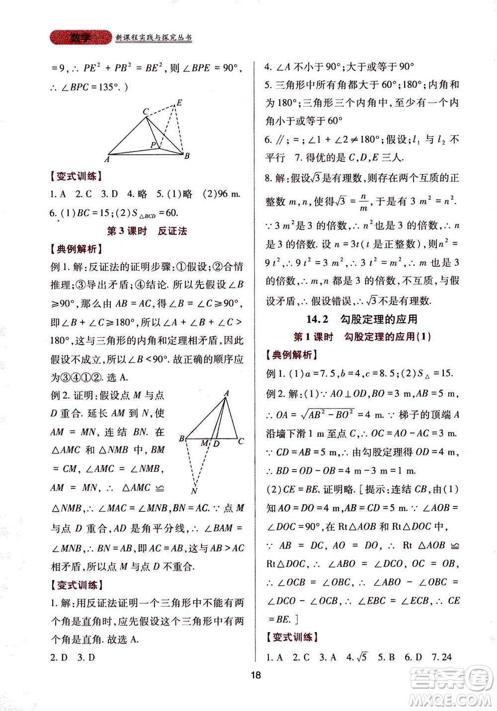 2019年新課程實踐與探究叢書數(shù)學(xué)八年級上冊華東師大版參考答案