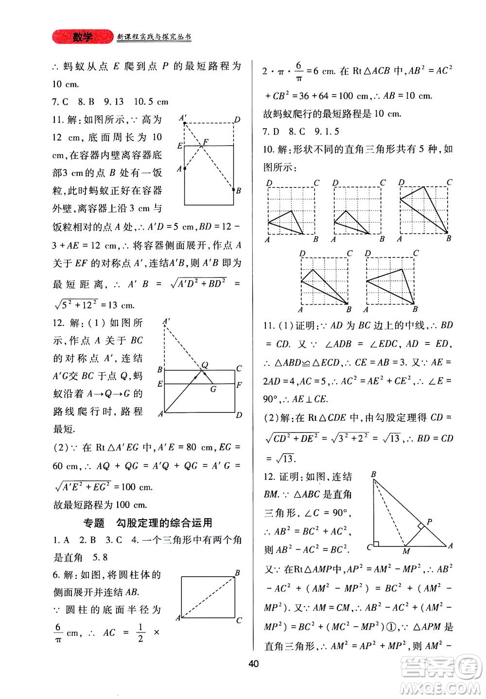 2019年新課程實踐與探究叢書數(shù)學(xué)八年級上冊華東師大版參考答案