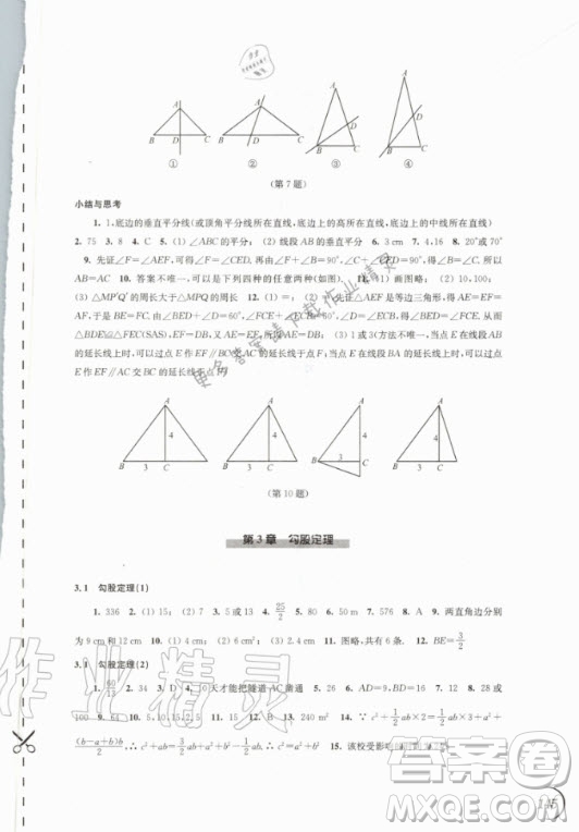 江蘇鳳凰科學技術(shù)出版社2020年同步練習數(shù)學八年級上冊蘇教版答案