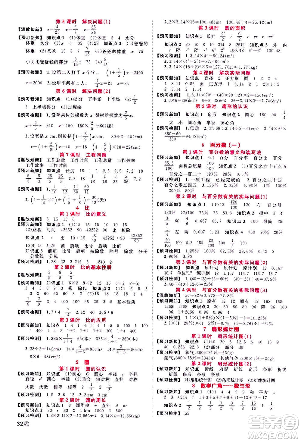 浙江教育出版社2020年陽光同學(xué)課時(shí)達(dá)標(biāo)訓(xùn)練六年級(jí)數(shù)學(xué)上冊(cè)人教版浙江專版答案