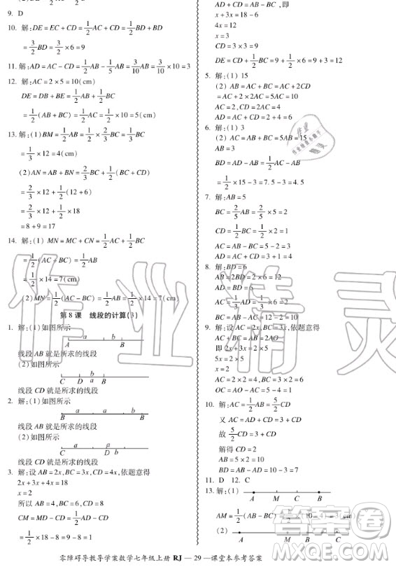 廣州出版社2020秋零障礙導教導學案七年級上冊數(shù)學人教版答案