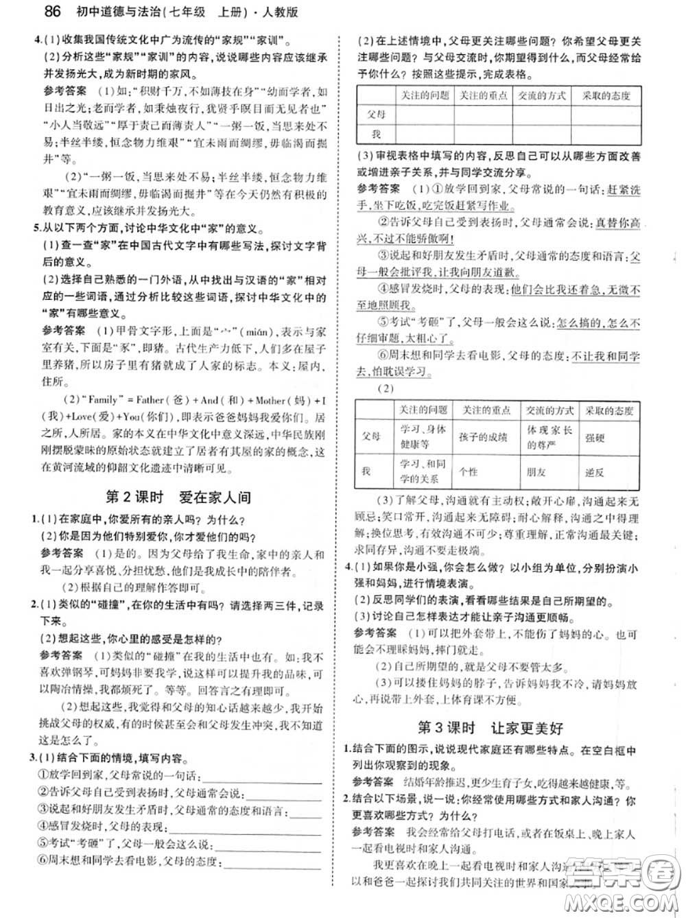 人民教育出版社2020年課本教材七年級道德與法治上冊人教版答案