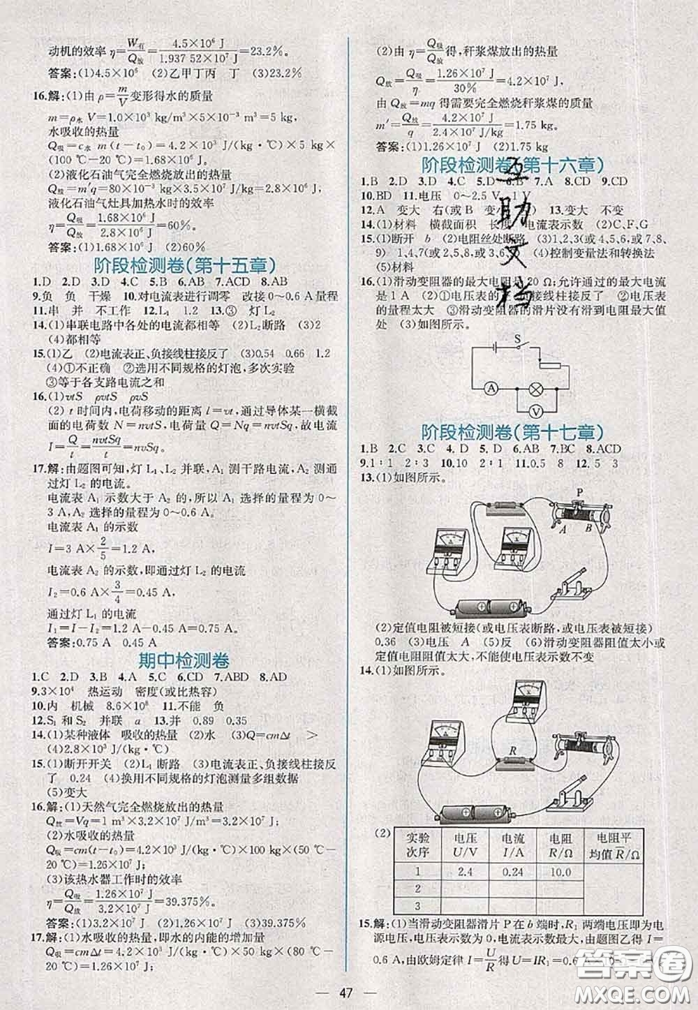 2020年秋同步學(xué)歷案課時練九年級物理上冊人教版參考答案