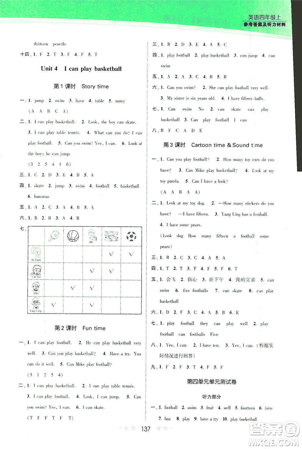 江蘇鳳凰美術(shù)出版社2020創(chuàng)新課時(shí)作業(yè)本四年級(jí)英語(yǔ)上冊(cè)江蘇版答案