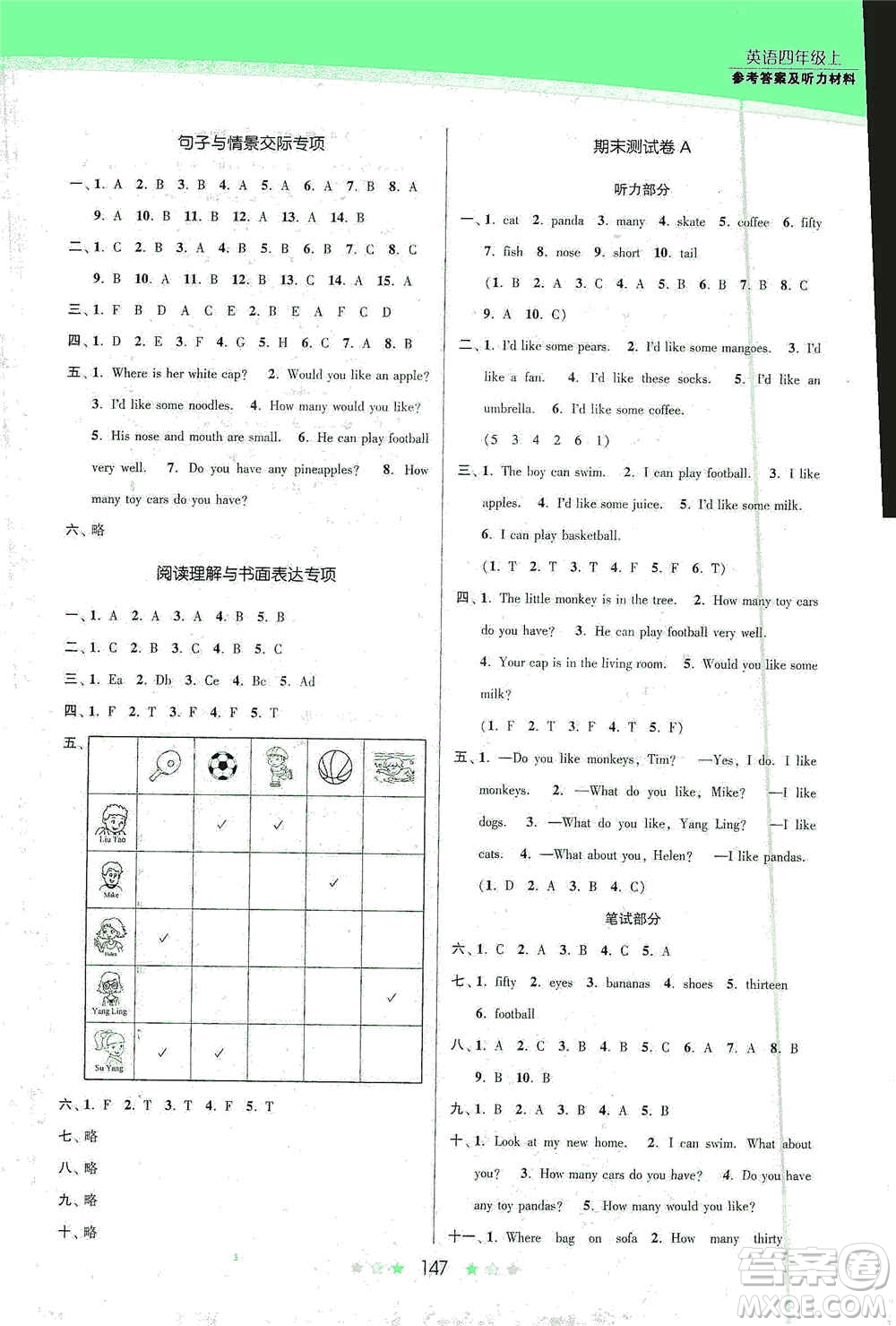 江蘇鳳凰美術(shù)出版社2020創(chuàng)新課時(shí)作業(yè)本四年級(jí)英語(yǔ)上冊(cè)江蘇版答案