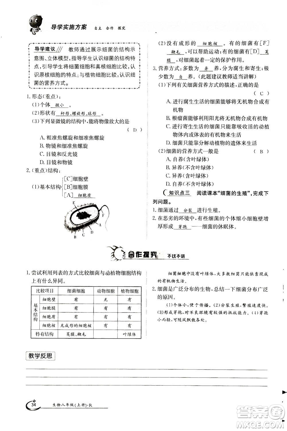 江西高校出版社2020年金太陽(yáng)導(dǎo)學(xué)案生物八年級(jí)上冊(cè)人教版答案