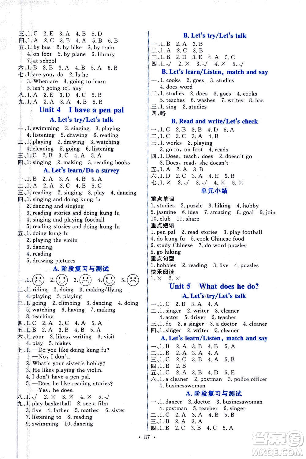 人民教育出版社2020年能力培養(yǎng)與測(cè)試英語(yǔ)六年級(jí)上冊(cè)PEP人教版答案