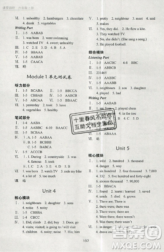 2020秋深圳市小學英語課堂跟蹤六年級上冊滬教牛津版答案