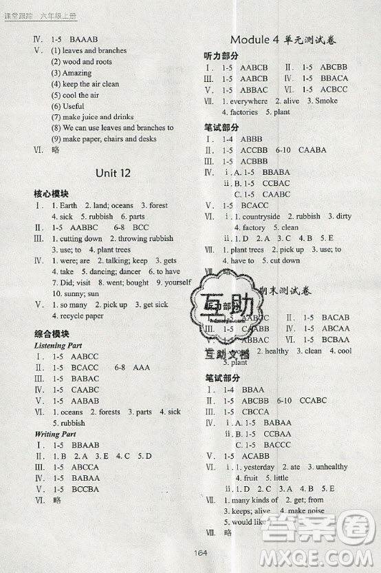 2020秋深圳市小學英語課堂跟蹤六年級上冊滬教牛津版答案