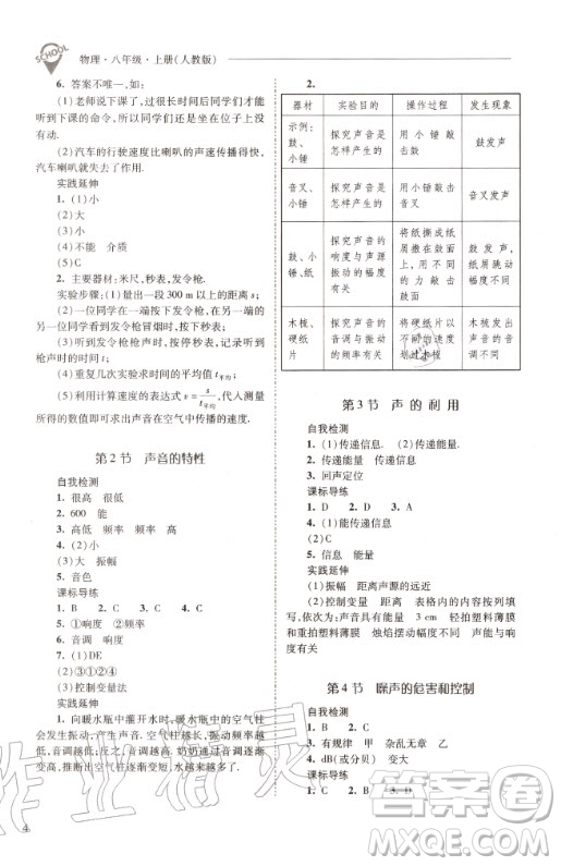 2020年新課程問題解決導(dǎo)學(xué)方案物理八年級上冊人教版答案