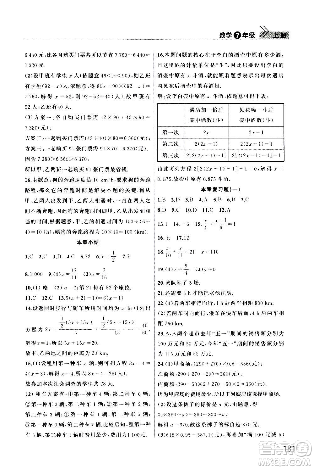 2020秋智慧學(xué)習(xí)天天向上課堂作業(yè)七年級(jí)上冊(cè)數(shù)學(xué)人教版答案