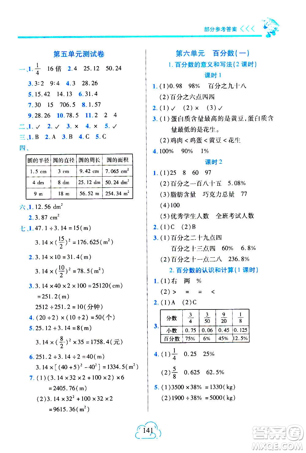 二十一世紀(jì)出版社2020年新課程新練習(xí)數(shù)學(xué)六年級(jí)上冊(cè)人教版A版參考答案