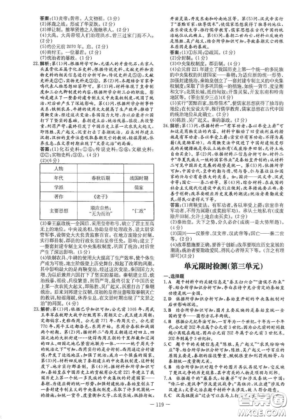 新世紀出版社2020導與練系列圖書練案課時作業(yè)本七年級歷史上冊答案