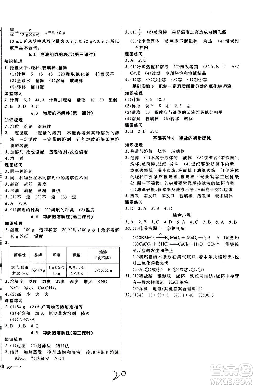 遼寧師范大學(xué)出版社2020年新課程新教材導(dǎo)航學(xué)化學(xué)九年級(jí)上冊(cè)上教版答案