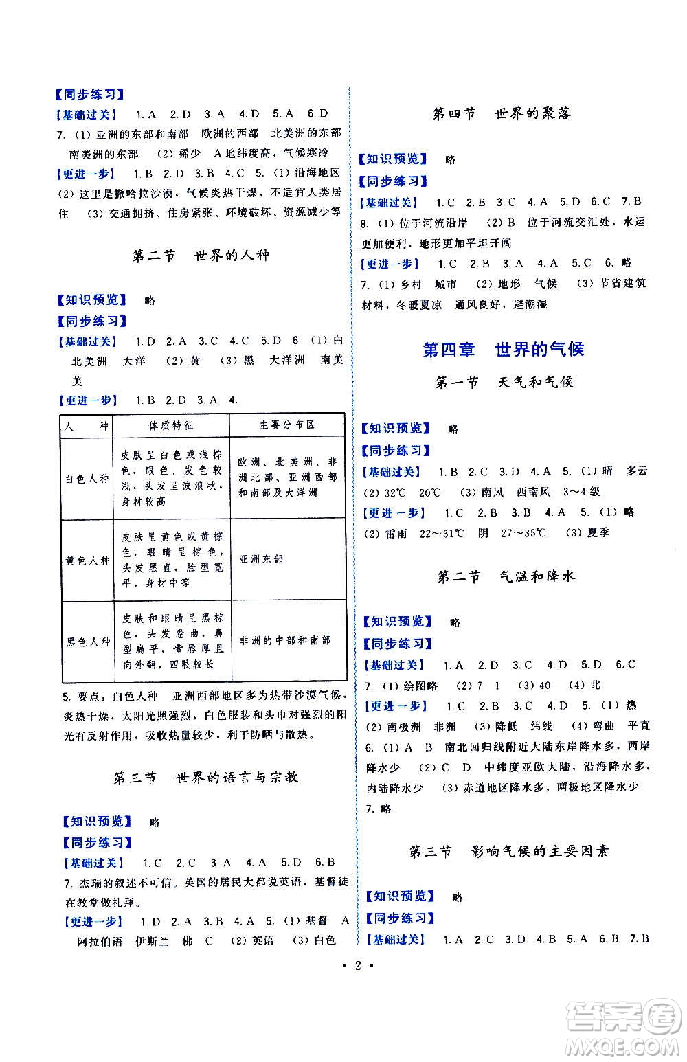 福建人民出版社2020年頂尖課課練地理七年級上冊湘教版答案