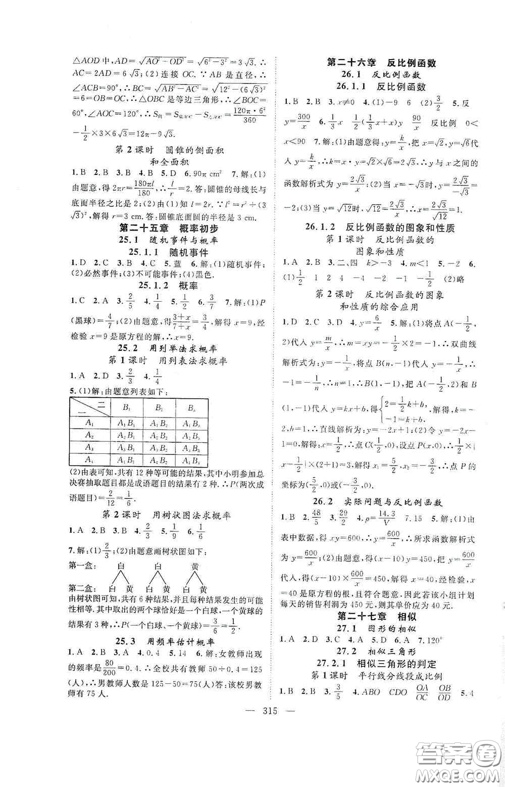 長江少年兒童出版社2020名師學(xué)案分層進(jìn)階學(xué)習(xí)法數(shù)學(xué)九年級全一冊答案