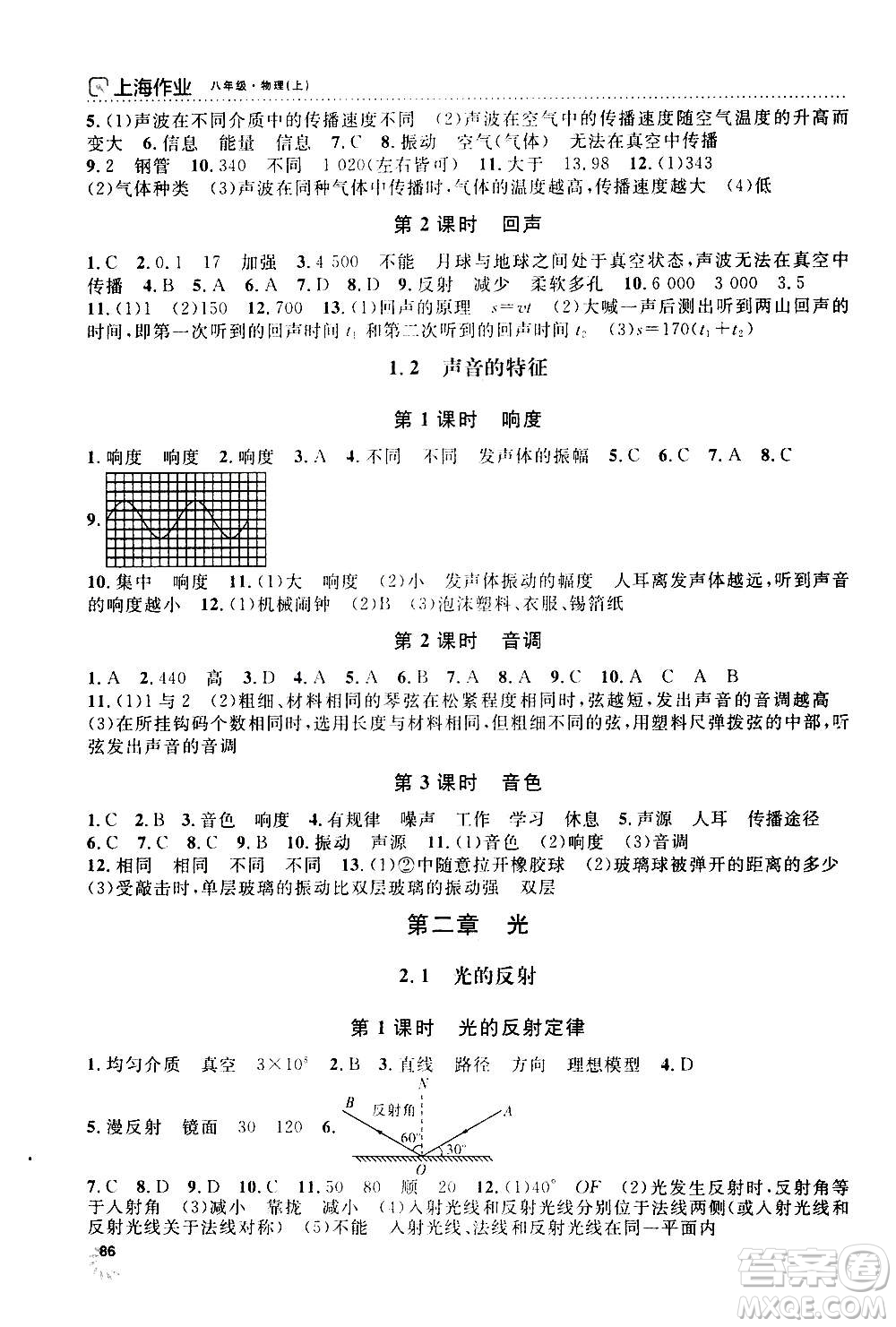 上海大學(xué)出版社2020年鐘書金牌上海作業(yè)物理八年級上冊答案