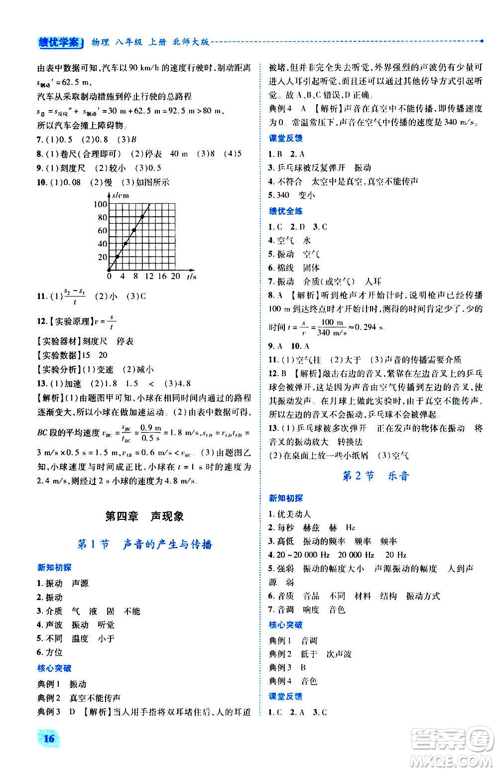 陜西師范大學(xué)出版總社2020年績(jī)優(yōu)學(xué)案物理八年級(jí)上冊(cè)北師大版答案