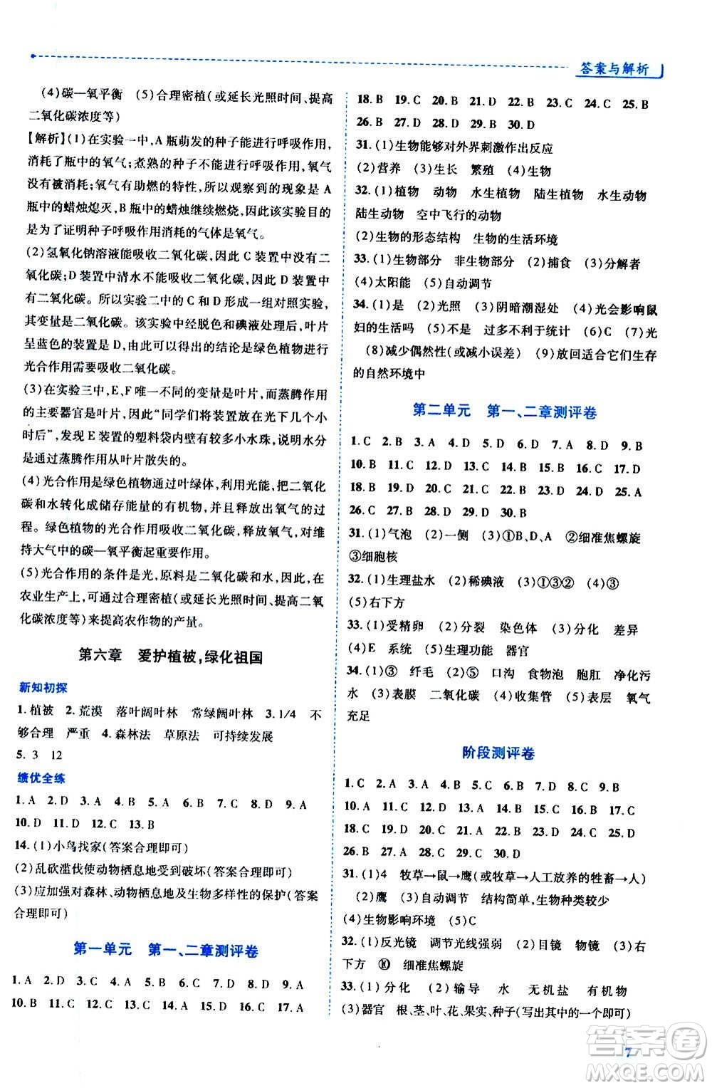 陜西師范大學(xué)出版總社2020年績(jī)優(yōu)學(xué)案生物學(xué)八年級(jí)上冊(cè)人教版答案