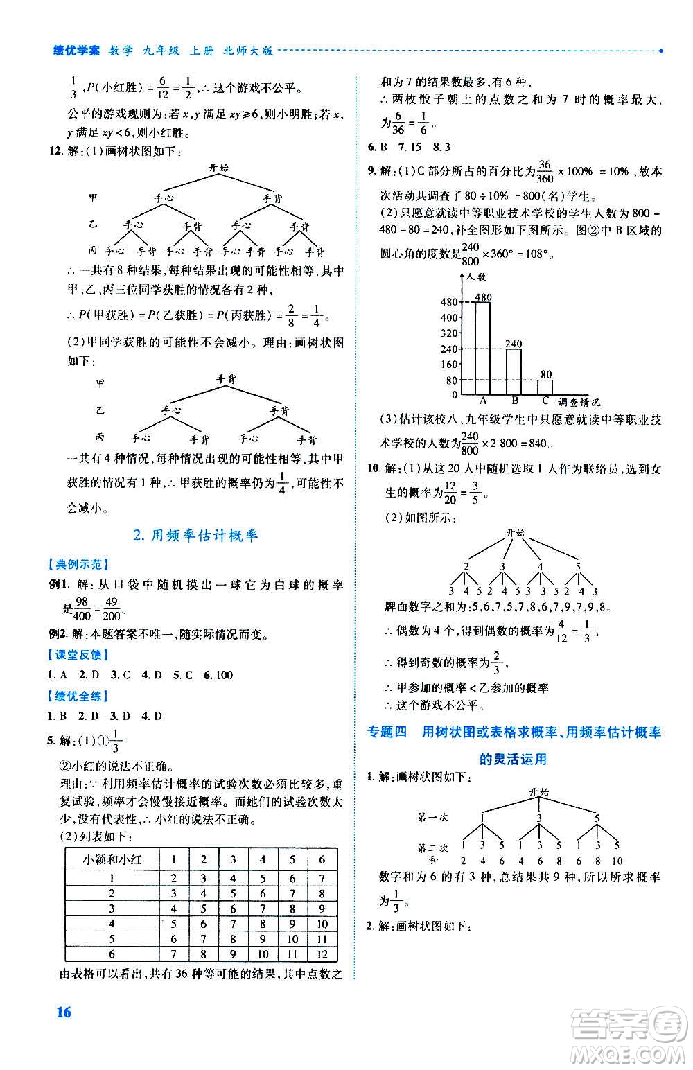 陜西師范大學(xué)出版總社2020年績(jī)優(yōu)學(xué)案數(shù)學(xué)九年級(jí)上冊(cè)北師大版答案