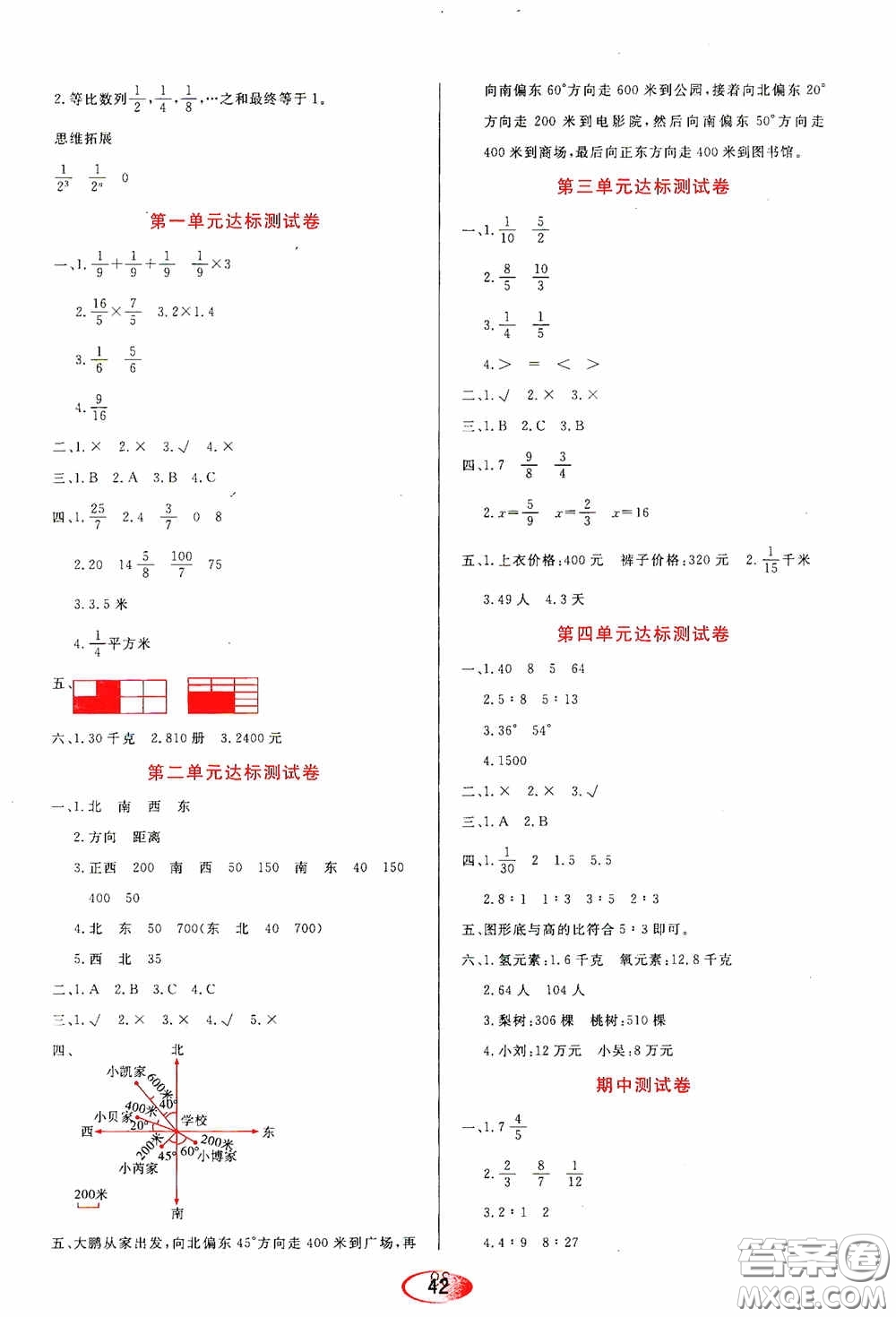 黑龍江教育出版社2020資源與評價六年級數(shù)學上冊人教版答案