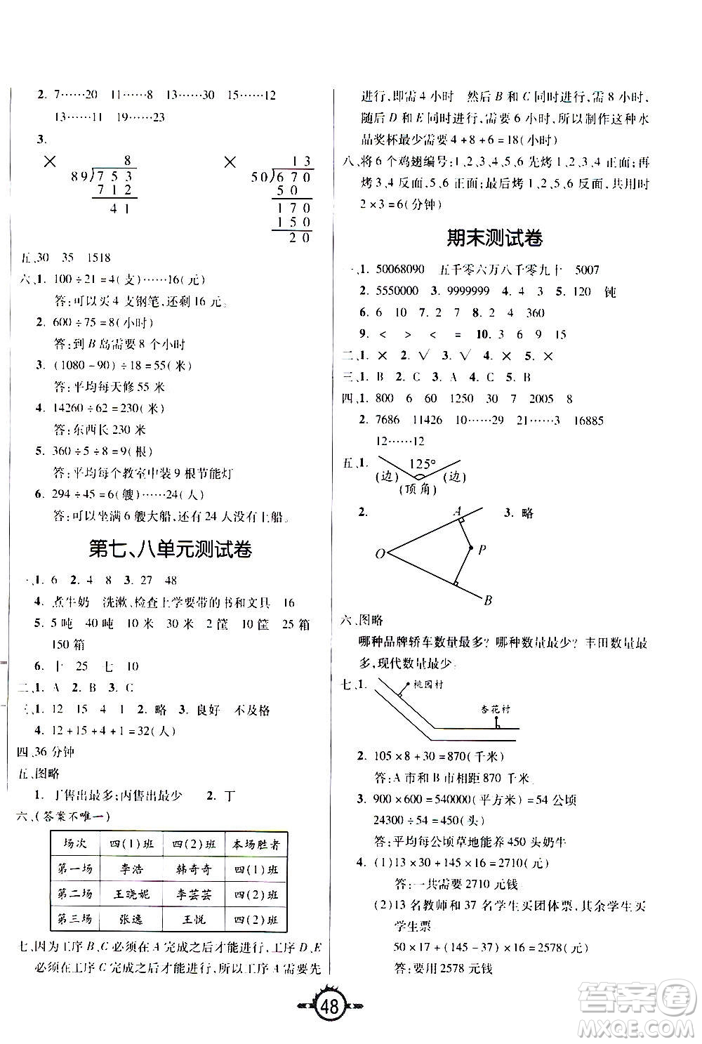 西安出版社2020年創(chuàng)新課課練數(shù)學(xué)四年級上冊RJ人教版答案