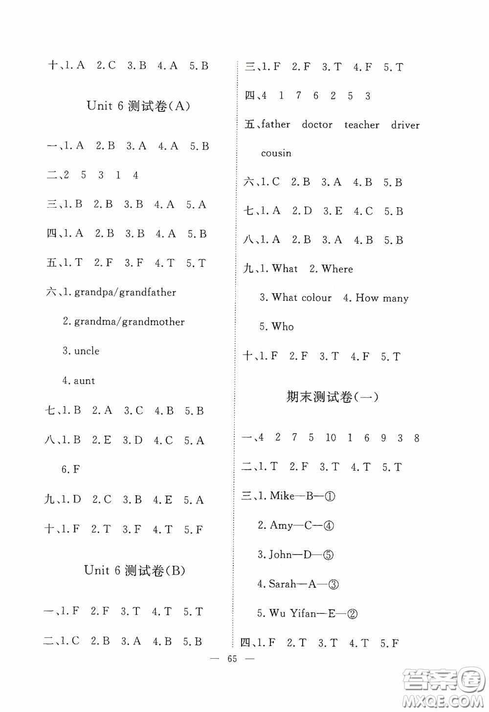 江西教育出版社2020能力形成同步測試卷四年級英語上冊人教PEP版答案