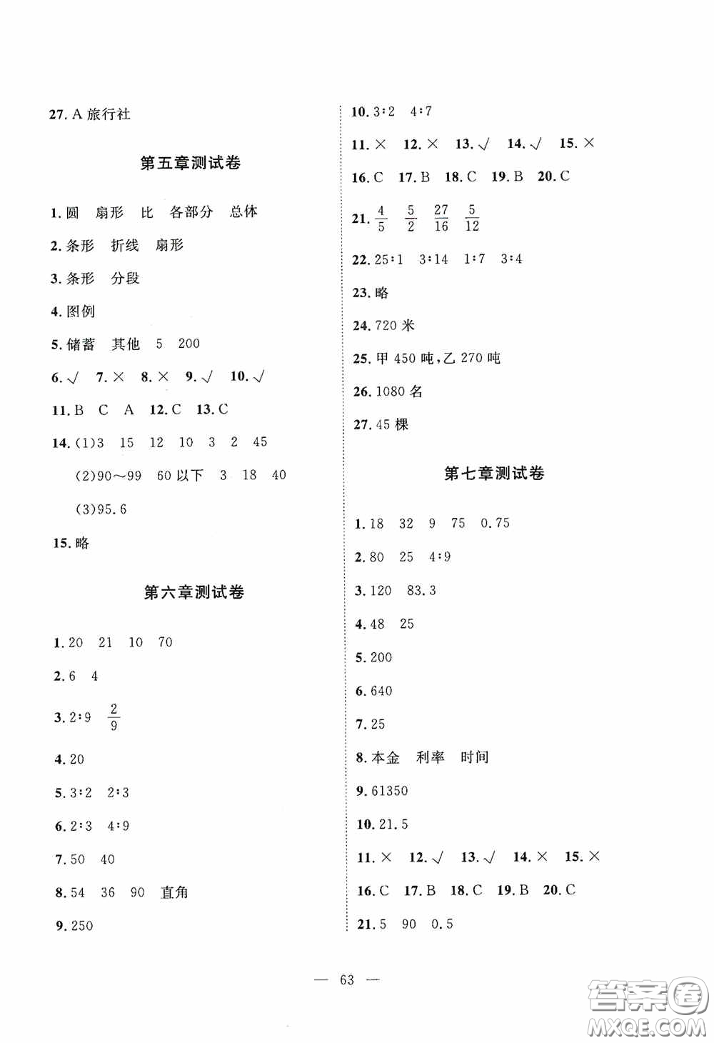 江西教育出版社2020能力形成同步測試卷六年級數(shù)學(xué)上冊北師大版答案