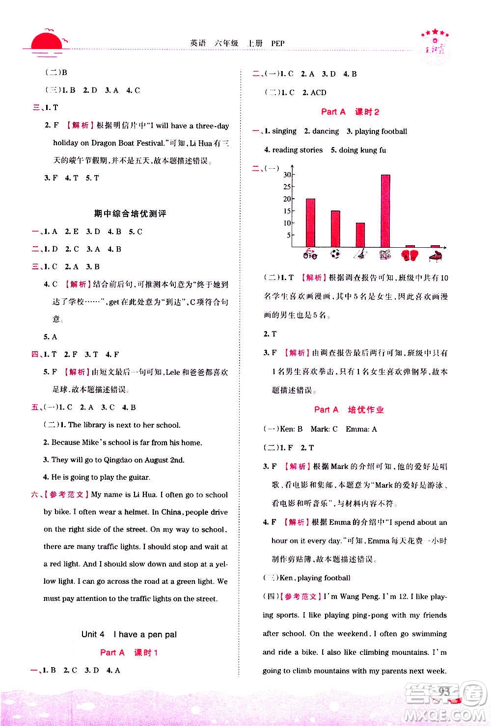 2020秋王朝霞德才兼?zhèn)渥鳂I(yè)創(chuàng)新設(shè)計英語六年級上冊PEP人教版答案