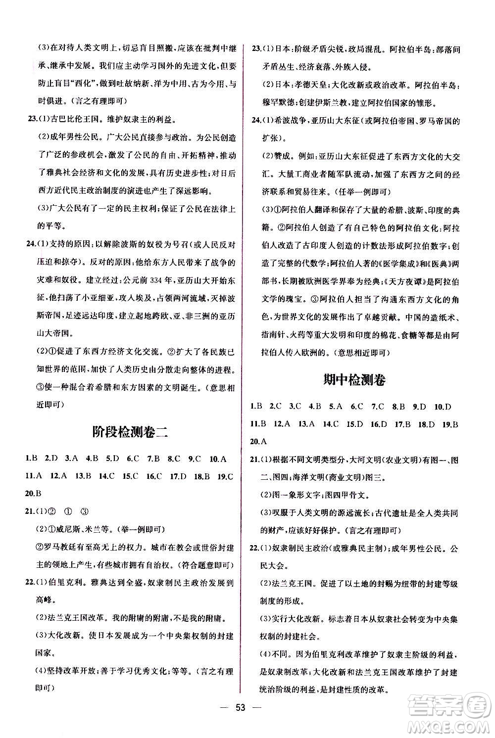 人民教育出版社2020年同步學(xué)歷案課時練世界歷史九年級上冊人教版答案