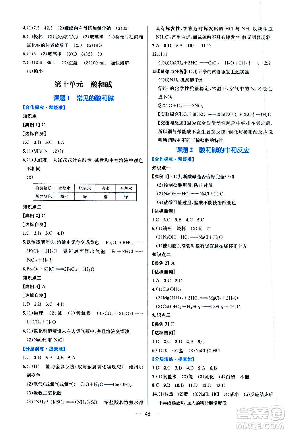 人民教育出版社2020年同步學(xué)歷案課時(shí)練化學(xué)九年級(jí)全一冊(cè)人教版答案