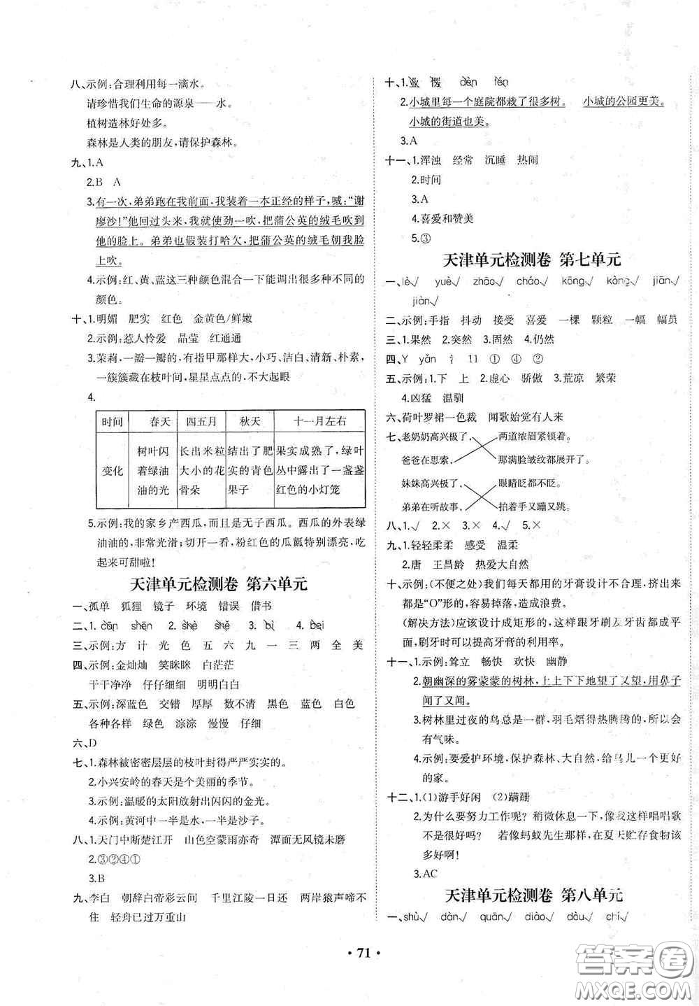 現(xiàn)代教育出版社2020陽(yáng)光課堂質(zhì)監(jiān)天津單元檢測(cè)卷三年級(jí)語(yǔ)文上冊(cè)答案