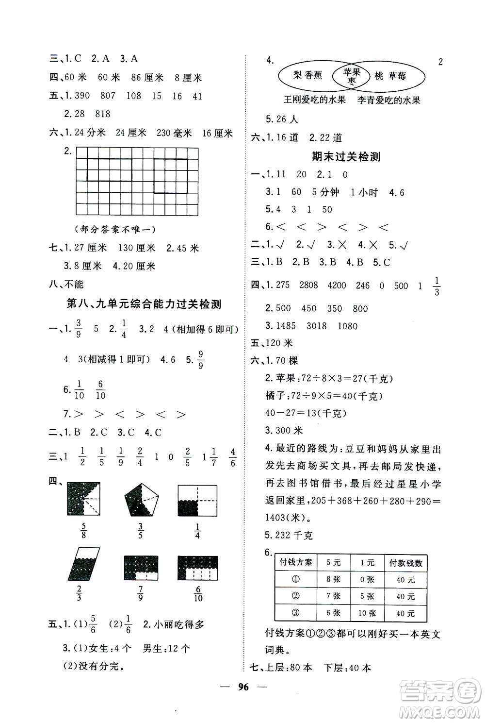 浙江大學(xué)出版社2020年課時(shí)特訓(xùn)優(yōu)化作業(yè)數(shù)學(xué)三年級上冊R人教版答案