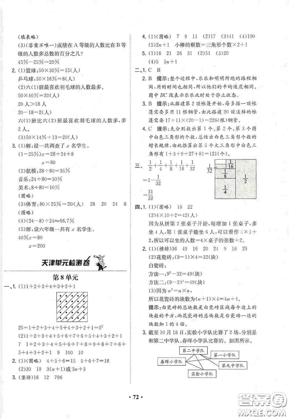 現(xiàn)代教育出版社2020陽(yáng)光課堂質(zhì)監(jiān)天津單元檢測(cè)卷六年級(jí)數(shù)學(xué)上冊(cè)答案