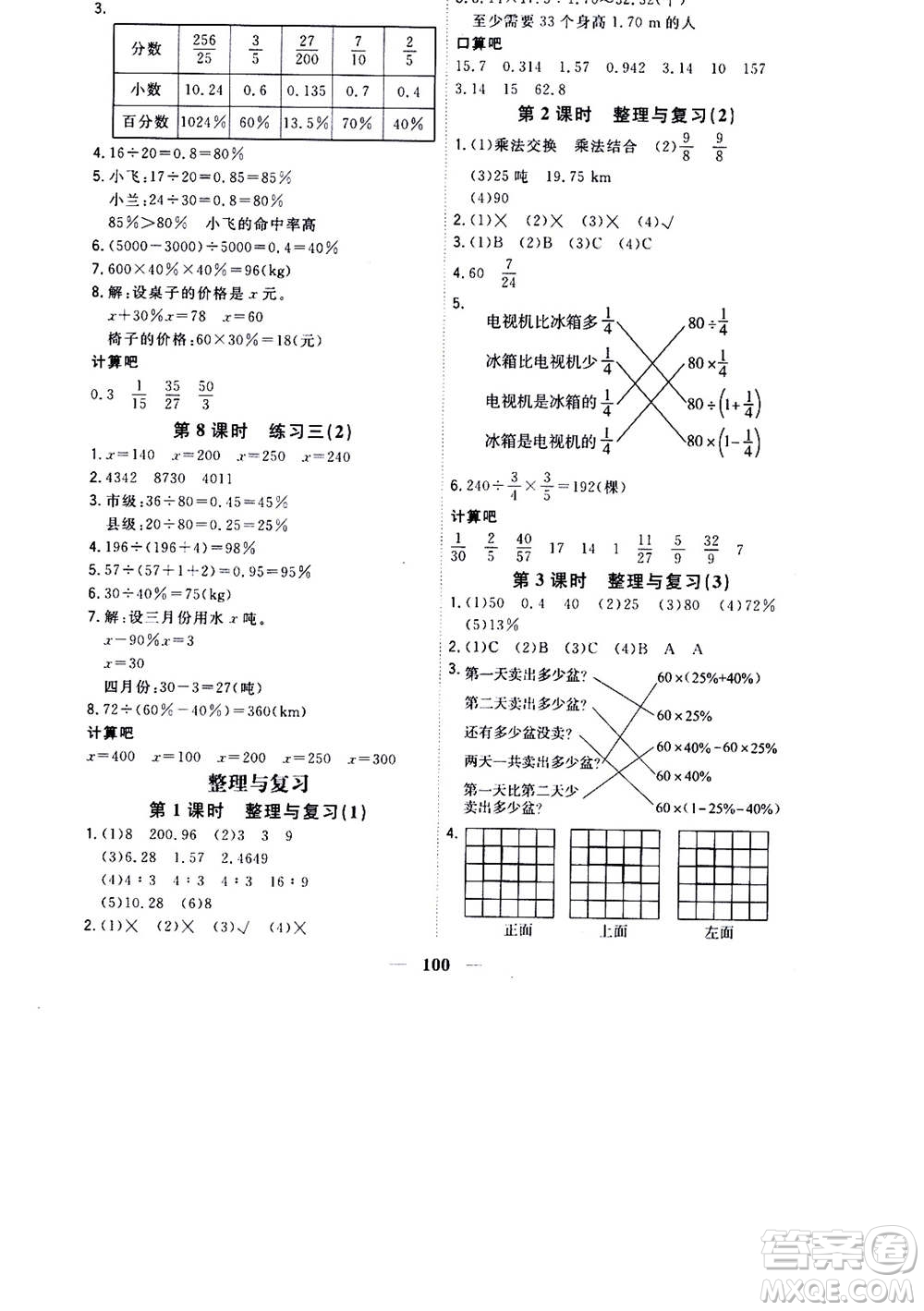 浙江大學(xué)出版社2020年課時(shí)特訓(xùn)優(yōu)化作業(yè)數(shù)學(xué)六年級上冊B北師版答案